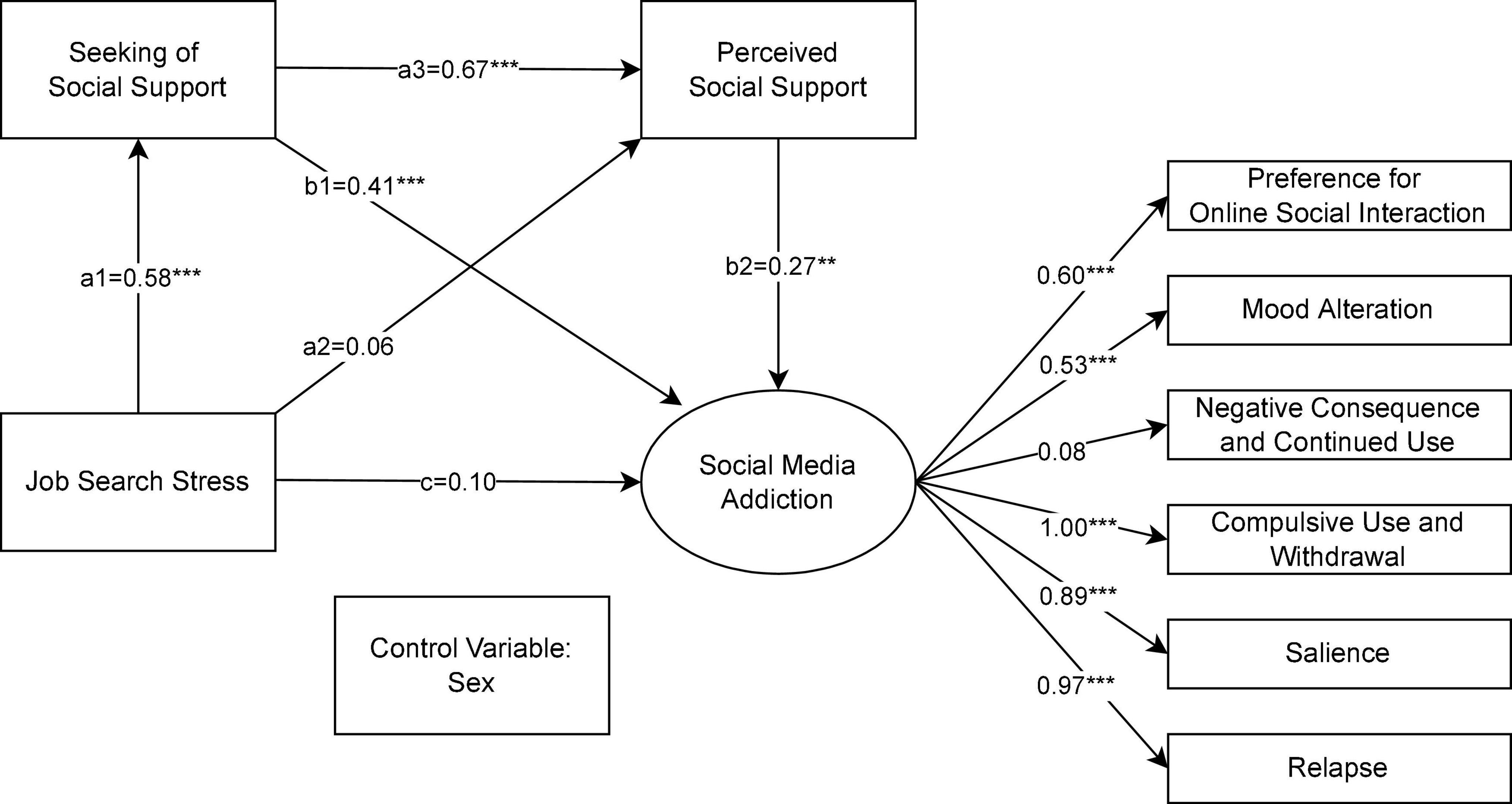 The influence of job search stress on college students’ addictive social media use: Seeking of social support and perceived social support as serial mediators and sense of coherence as a moderator